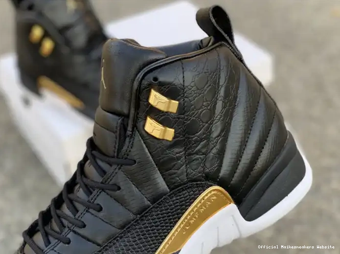 Official Maikesneakers Retro Jordan Black AO6068-007 Air Gold-White 12 Metallic 'Reptile' 0418